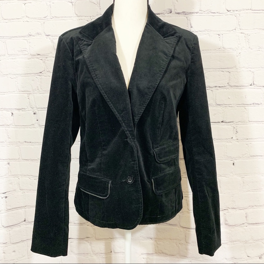 Calvin Klein Black Velvet Two Button Medium Jacket - image 1